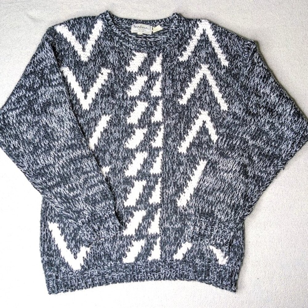 Vintage 80s Geometric Grandpa Sweater Size M Chunky Dad Knit Top